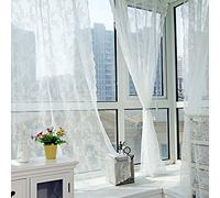 La Cabina Rideaux de la Chambre Salon Ne Couvre Pas Le Soleil Motif de Fleur Pteris Impression Offset Rideaux en Dentelle (Blanc)