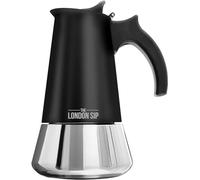 La cafetière à induction London Sip, acier inoxydable, apportez le goût du café italien de qualité à votre maison avec cette cafetière moka chromée moderne de qualité supérieure, noir, 6 tasses-300 ml