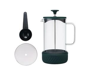 La Cafetière Cafetière Zero' 8 tasses, cafetière à piston No Mess en acier inoxydable vert avec gobelet en verre borosilicaté, base amovible pour l'élimination du marc de café, en boîte cadeau, 1L