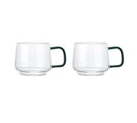 La Cafetiere Lot de 2 Tasses en Verre Élégantes avec Anse en Verre, pour Thé, Café, Chocolat Chaud, en Borosilicate Thermorésistant, Empilables, Compatibles Lave-Vaisselle, 275 ml, Vert