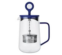 La Cafetière Théière Gyro Spinfuser, 4 Tasses, en Verre Borosilicate Résistant à la Chaleur, Filtre Fin en Inox pour Thé en Vrac et Infusions, Système de Rotation et Piston, 1,25 L, Bleu