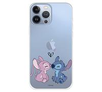 LA CASA DE LAS CARCASAS Lilo & Stitch Coque pour iPhone 13 Pro MAX Officiel - Angel & Stitch Baiser pour protéger votre téléphone - Coque en silicone souple avec licence officielle Disney Transparent