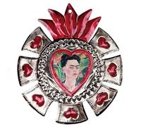 La Casa di Frida Coeur Frida, Frida avec singes, artisanat mexicain, à suspendre, 23 x 15,5 x 0,5 cm (D)