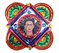 La Casa di Frida - Frida avec cadre, Frida avec chat et singe, artisanat mexicain, divers modèles, à suspendre, 9,7 x 9,7 cm (C)