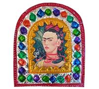 La Casa di Frida Frida avec cadre, ruban rouge avec singe, artisanat mexicain, à suspendre, 9,5 x 8 cm (arc)