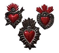 La Casa di Frida Lot de 3 aimants, cœurs mexicains, artisanat mexicain (Set E)