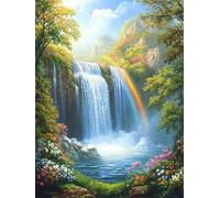 La cascade Diamond Painting Adulte, Diamond Painting Enfant Le Rainbow, 5D DIY Broderie Diamant Kit Complet, pour Décoration Murale de la Maison Cadeau, Activités de Réduction du Stress 80x110cm f-485