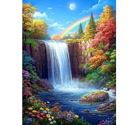 La cascade Diamond Painting Adulte, Diamond Painting Enfant Le Rainbow, 5D DIY Broderie Diamant Kit Complet, pour Décoration Murale de la Maison Cadeau, Activités de Réduction du Stress 60x80cm f-484