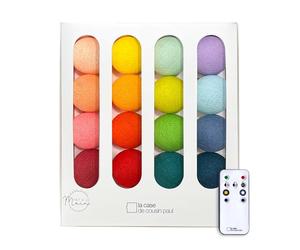 La Case de Cousin Paul Guirlande Lumineuse Chambre Enfant Boules Coton Tissé LED, Télécommande, Programmable, USB, Fabriquée à la Main, Artisanale - 16 Boules (Rainbow)