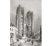 La cathédrale Saint-Michel et Saint-Gudula alias Cathédrale de Sainte Gudula ou Sainte Gudula Bruxelles Belgique vue ici au XIXe siècle. Construit du XIXe au XVe siècle, il est de style architectural