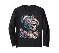 La Catrina Mystérieuse Beauté de la Rose Dia de Los Muertos Manche Longue