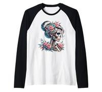 La Catrina Mystérieuse Beauté de la Rose Dia de Los Muertos Manche Raglan