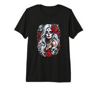 La Catrina Mystérieuse Beauté de la Rose Dia de Los Muertos T-Shirt Haut de Gamme