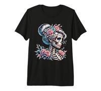 La Catrina Mystérieuse Beauté de la Rose Dia de Los Muertos T-Shirt Haut de Gamme