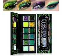 La Catrina Palette de fards à paupières vert holographique 12 couleurs vives cyber vert avec finition mate brillante pour un look audacieux pigment longue durée teinte fluo V