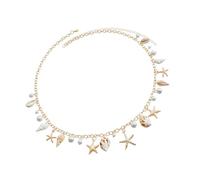 La chaîne de corps féminine avec perles d'imitation a un style d'étoile de mer et d'escargot qui est portable et portable pour les vacances à la plage et les fournitures de fête
