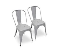 La Chaise Espagnole - Lot de 2 Chaises de style Tolix avec dossier, Acier Brossé, Gris, 85x54x45,5