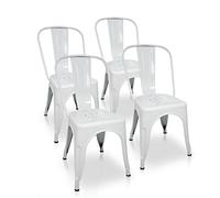 La Chaise Espagnole - Lot de 4 Chaises de style Tolix avec dossier, Blanc, 85x54x45,5