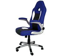 La Chaise Espagnole Sepulveda - Chaise de bureau ou études style Gaming, avec accoudoirs, dossier tapissé et base chromé, bleu et noir