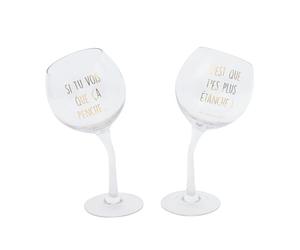LA CHAISE LONGUE - Coffret 2 Verres Penchés "Vilaines Filles" - Verre - Usage Humoristique, Art de la Table, Citation Amusante - Taille 10.7 x 21 x 9 cm - Poids 140 g - Transparent