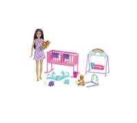 Barbie Skipper Baby-Sitter La Chambre des Jumeaux Coffret poupées et accessoires, avec Skipper et bébés jumeaux, 1 berceau, 1 balancelle, 1 balançoire à bascule et plus encore, HXM99