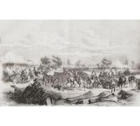La charge finale de l'armée autrichienne à la bataille de Solférino 24 juin 1859. De L'Univers Illustre publié Paris 1859. Affiche imprimée par Ken Welsh (18 x 11)