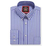 La chemise Elizabeth Bold Stripe Oxford pour homme,Col boutonné,Bureau de travail ou tenue décontractée,Par Janeo British Apparel. (Denim Blue, M)