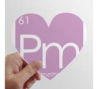 la Chimie des éléments Tableau lanthanide prométhium PM Les Autocollants d'ordinateur ou de Bagage avec la Forme de cÅ“ur