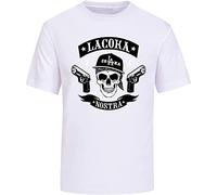 La Coka Nostra Men's MC T-Shirt Round Neck Short Sleeves Cotton T-Shirts Unisex Tee White L