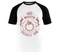 La Colère Est Mon Péché Mortel T-Shirt de Baseball Blanc à Manches Courtes Tee Écologique White Baseball T-Shirt Short Sleeve Tee