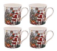 La Collection Leonardo Ensemble de 4 tasses de Noël | Tasses de café en porcelaine fine réutilisables pour la cuisine et la maison | Tasses à thé imprimées durables pour toutes les occasions | Tasse