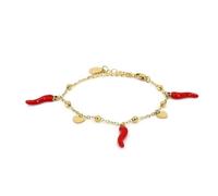LA CORNE ITALIENNE Bracelet Amore Femme Chaîne perlée en Acier Argenté Corne et cœur en Acier (Doré)