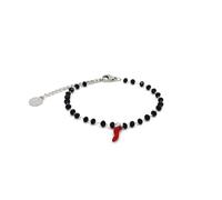 LA CORNE ITALIENNE Bracelet Eleganza Femme Chaîne en acier Perles Cristallo Corne Acier (Noir Corne Rouge)