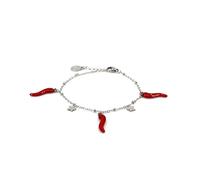 LA CORNE ITALIENNE Bracelet Eleganza Femme Chaîne perlée en Acier Argenté Corne et Etoile en Acier (Acier argenté Corne Rouge)