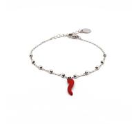 LA CORNE ITALIENNE Bracelet Eleganza Mixte Chaîne perlée en Acier Argenté Corne en Acier (Acier argenté Corne Rouge)