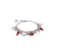 LA CORNE ITALIENNE Bracelet Fortuna chaîne en acier Argenté Corno Corona, Quadrifoglio, Ferro di Cavallo et Coccinelle en Acier (Argent)