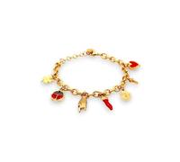 LA CORNE ITALIENNE Bracelet Fortuna Femme chaîne Corno Corona, Quadrifoglio, Mano Cornuto, Madonnina, Croce et Coccinelle en Acier (Doré)