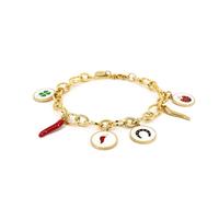 LA CORNE ITALIENNE Bracelet Fortuna Femme Chaîne en Acier, Corne Rouge et Argentée en Acier et Portafortuna rond (Doré)