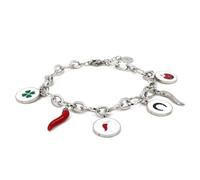 LA CORNE ITALIENNE Bracelet Fortuna Femme Chaîne en Acier, Corne Rouge et Argentée en Acier et Portafortuna rond (Argent)