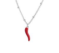 LA CORNE ITALIENNE Collier Eleganza Femme Chaîne perlée et Corne en Argent (Argent 925 Corne Rouge)
