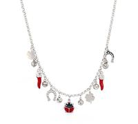 LA CORNE ITALIENNE Collier Fortuna Femme chaîne en acier Argenté Corno Corona, Quadrifoglio, Ferro di Cavallo et Coccinelle en Acier (Argent)