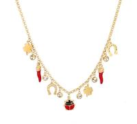 LA CORNE ITALIENNE Collier Fortuna Femme chaîne en acier Argenté Corno Corona, Quadrifoglio, Ferro di Cavallo et Coccinelle en Acier (Doré)