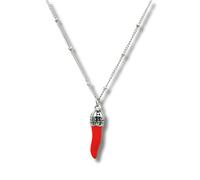 LA CORNE ITALIENNE Collier L'Iconica Mixte Chaîne perlée en Acier Argenté Corno Corona (Acier argenté Corne Rouge)