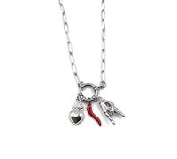LA CORNE ITALIENNE Collier Vabbe Chaîne Maillon, Corne, Mano Cornuto, Cœur Sacré en acier (Argent)