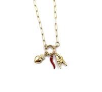 LA CORNE ITALIENNE Collier Vabbe Femme Chaîne Maillon, Corne, Mano Cornuto, Cœur Sacré en acier (Doré)