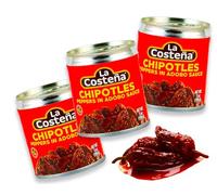 La Costeña Chipotle Chili à la sauce Adobo - Lot de 3 (199 g chacun) - Piments chauds fumés à la sauce tomate épicée - Idéal pour les plats mexicains