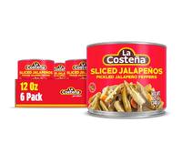 La Costeña Piment Jalapeño, tranché en tranches, jalapeños chauds marinés, boîte de 340 ml (lot de 6)