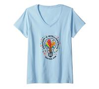 La créativité est l'intelligence Qui s'amuse et Inspire T-Shirt avec Col en V, Femme, Bleu Céleste, S