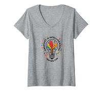 La créativité est l'intelligence Qui s'amuse et Inspire T-Shirt avec Col en V, Femme, Gris Chiné, XL