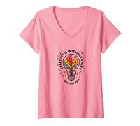 La créativité est l'intelligence Qui s'amuse et Inspire T-Shirt avec Col en V, Femme, Rose, L